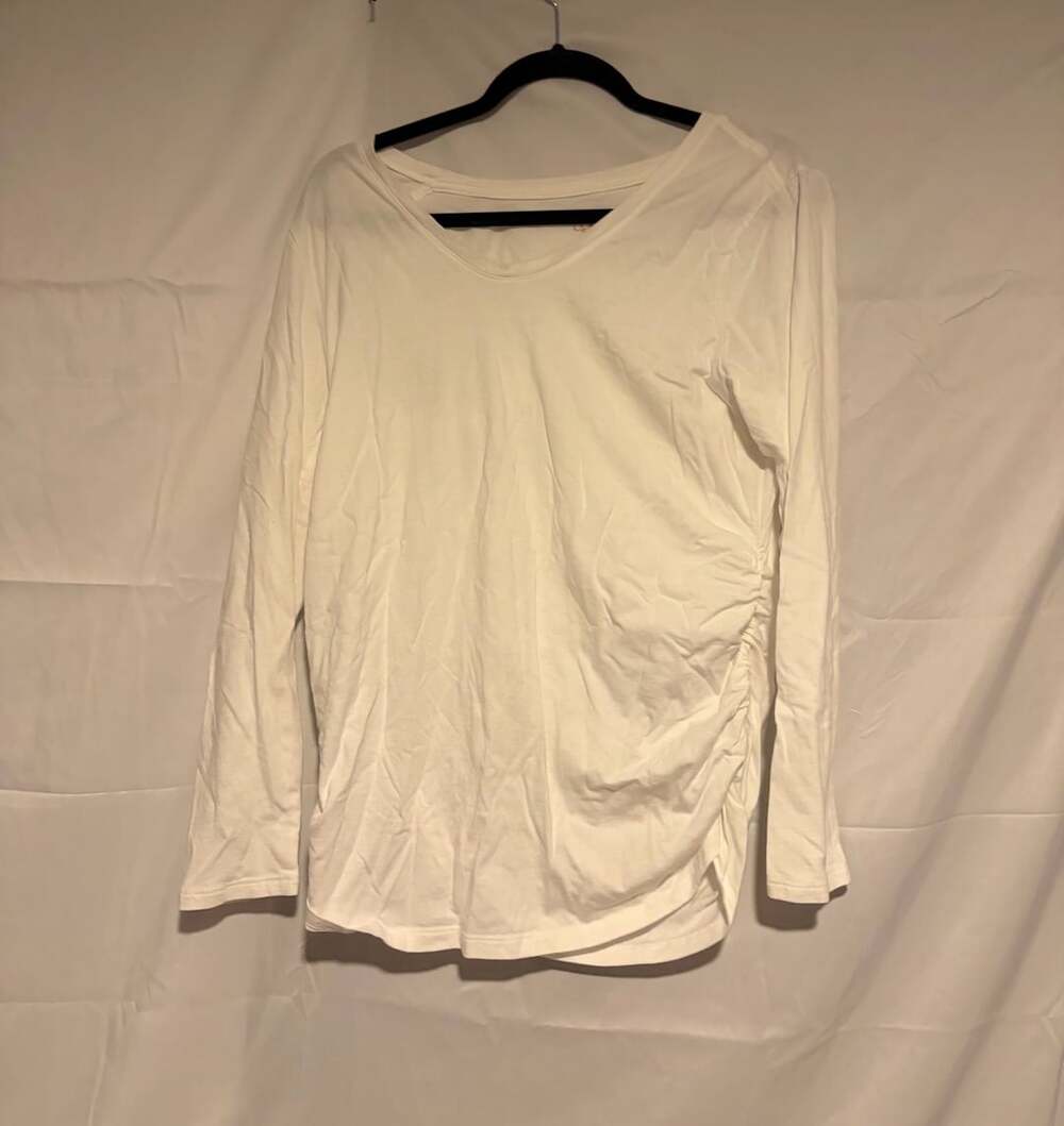 Isabel Maternity Long Sleeve Side Ruched T-Shirt Size L White